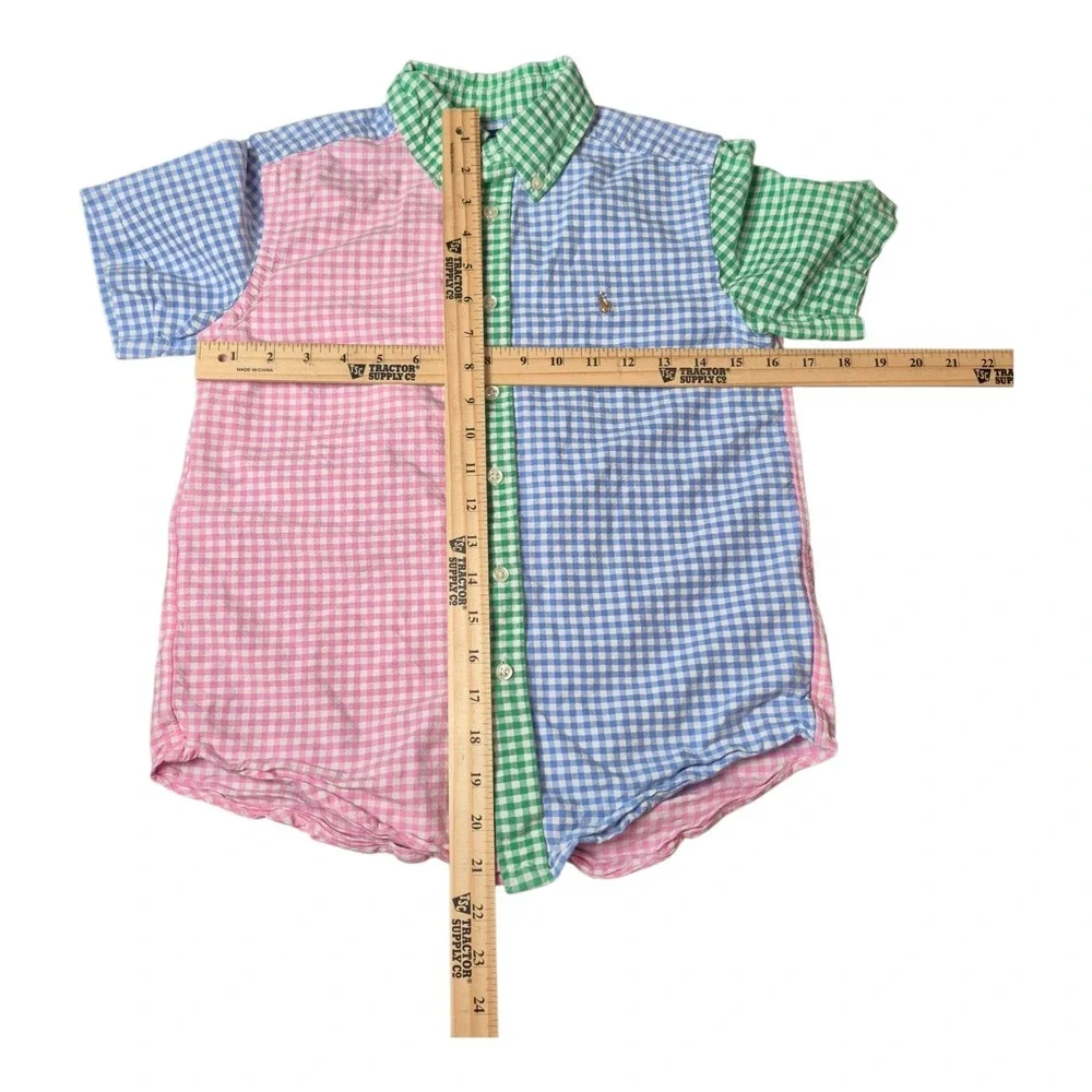 Polo Ralph Lauren Boys M 10-12 Colorblock Gingham Button Shirt Pony‎ Preppy